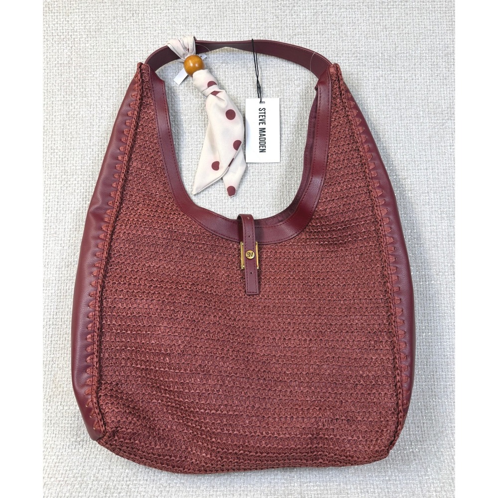 Steve Madden Vivv Hobo Bag Rust Woven Whipstitch Scarf Boho Shoulder Bag NEW